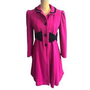 F.W. Fischer Designs Fuschia Pink Vintage Wool Blend Faux Velvet Bow Coat Sz 14